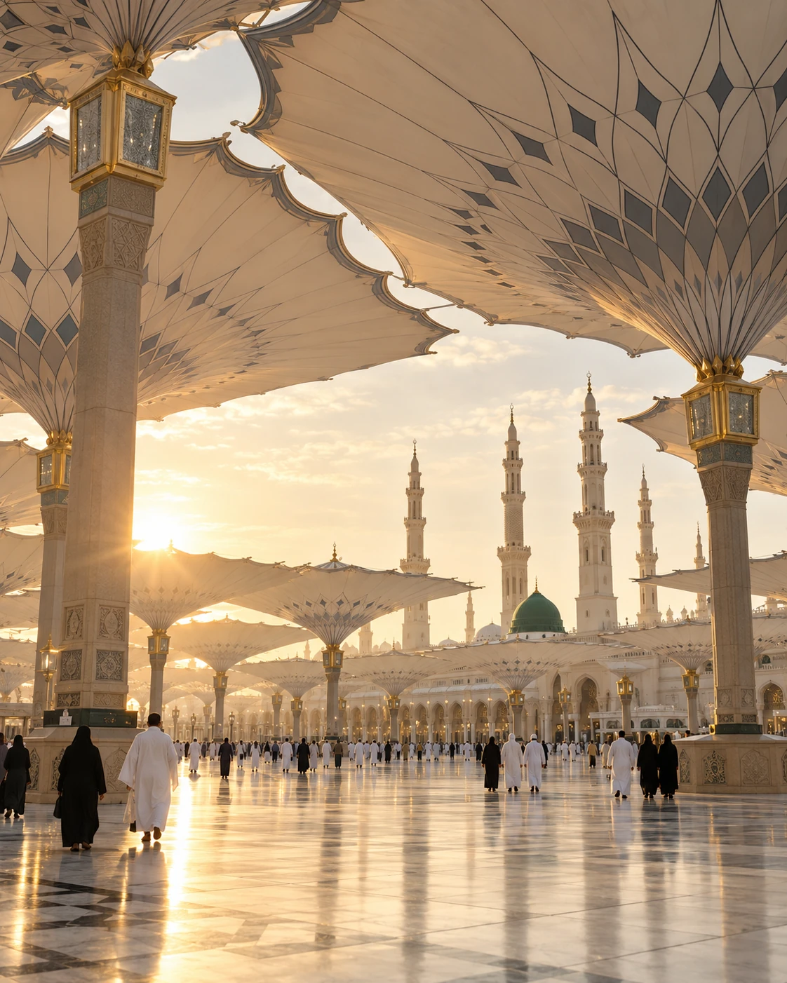 The courtyard of Al-Masjid an-Nabawi in Madinah